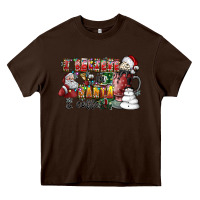 Chocolate Brown I Believe In Santa And Coffee Heavy Core Tee - CowhideDigitalArt