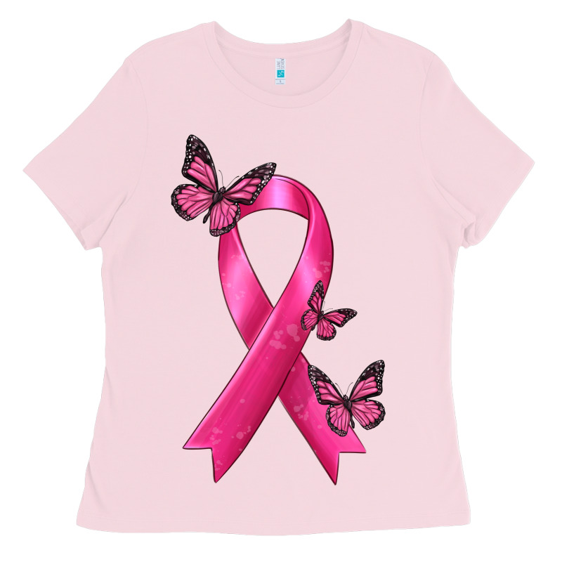 Breast Cancer Ribbon With Butterfly Ladies Tee by texasbilliewilder | Teevron