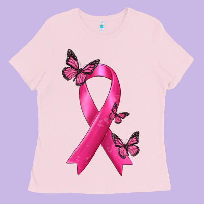 Breast Cancer Ribbon With Butterfly Ladies Tee Designed By Texasbilliewilder