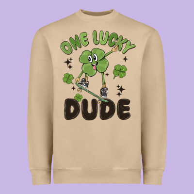 One Lucky Dude Heavyweight Sweatshirt Designed By Maliassmallbusiness