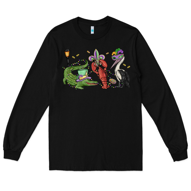 Mardi Gras Alligator Crawfish Pelican Long Sleeve Tee by MaliasSmallBusiness | Teevron