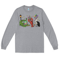 Heather Grey mardi gras alligator crawfish pelican Long Sleeve Tee - MaliasSmallBusiness