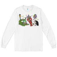 White mardi gras alligator crawfish pelican Long Sleeve Tee - MaliasSmallBusiness
