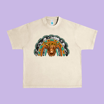 Turquoise Cowhide Sunflower Headband Highland Cow Urban Heavy Tee Designed By Jasminsmagicworld
