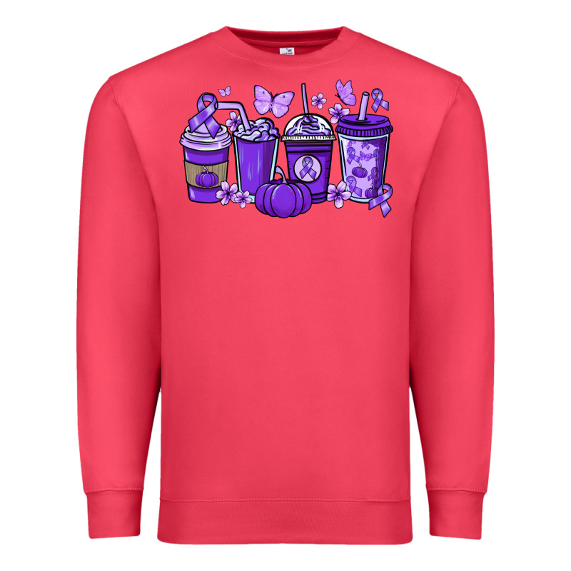 Cancer Coffee Cups Purple Ribbon Premium Sweatshirt by NancyCooperArtShop | Teevron