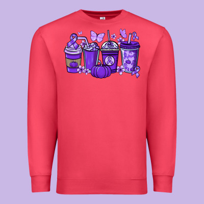 Cancer Coffee Cups Purple Ribbon Premium Sweatshirt Designed By Nancycooperartshop