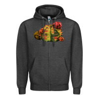 Charcoal Heather Gymnocalycium Variegated Cactus Zipper Hoodie - LillyAllenDesigns