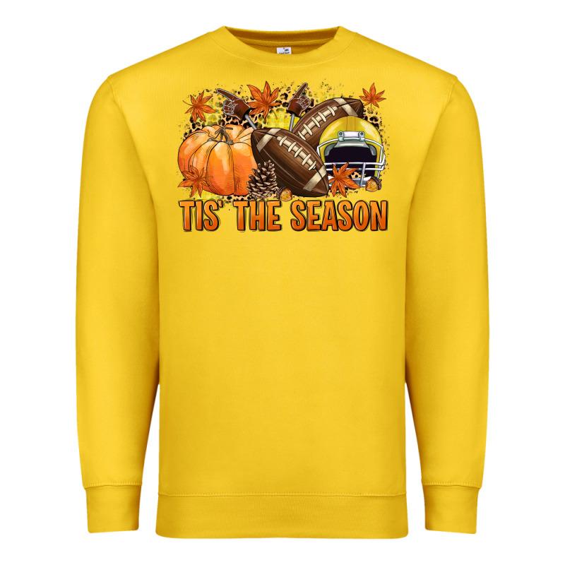 Tis' The Season Football Yellow Helmet Premium Sweatshirt by NancyCooperArtShop | Teevron
