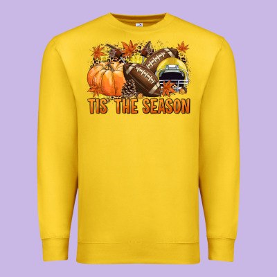 Tis' The Season Football Yellow Helmet Premium Sweatshirt Designed By Nancycooperartshop
