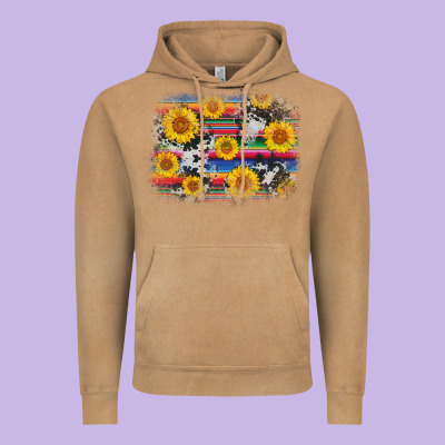 Serape Cowhide Sunflower Background Vintage Hoodie Designed By Adodesignshop