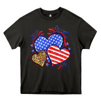 American Flag Leopard Hearts Heavy Core Tee | Teevron