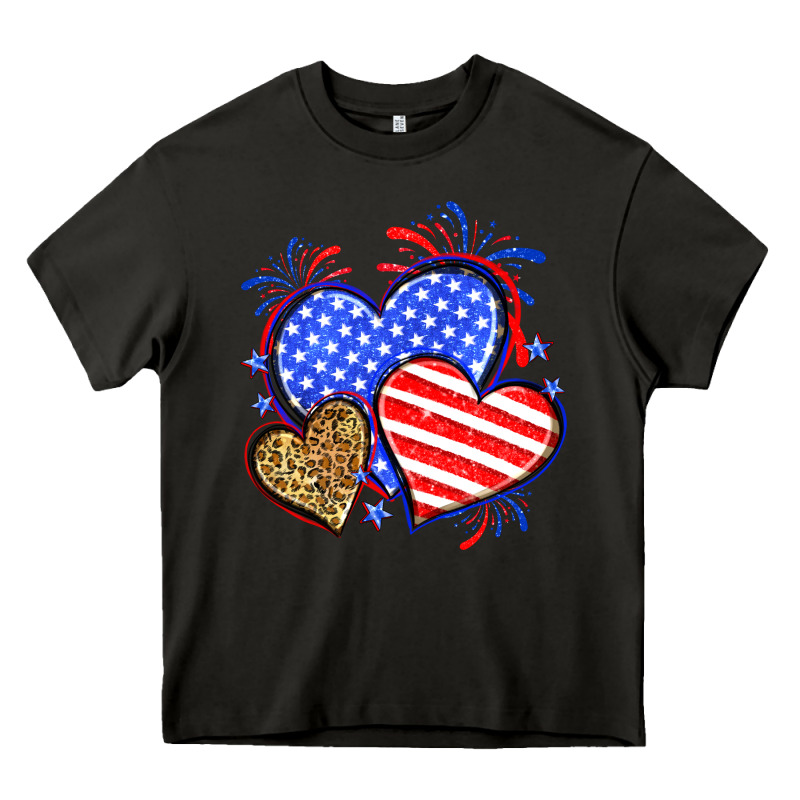 American Flag Leopard Hearts Heavy Core Tee by Neo Western | Teevron
