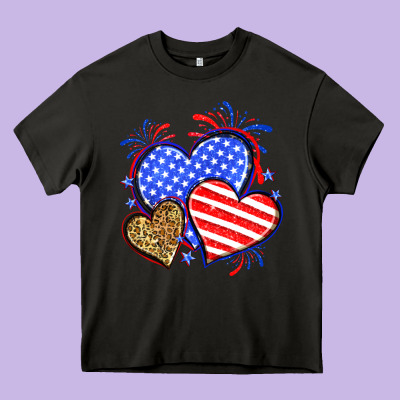 American Flag Leopard Hearts Heavy Core Tee Designed By Neo Western
