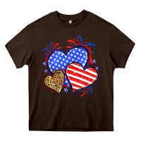 Chocolate Brown American flag leopard hearts Heavy Core Tee - Neo Western