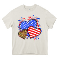 Cream American flag leopard hearts Heavy Core Tee - Neo Western