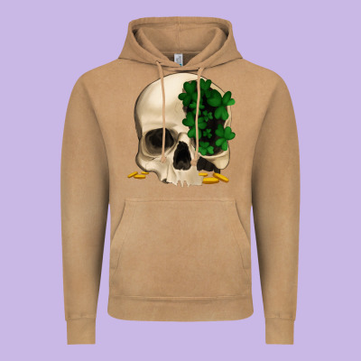 St Patrick's Day Skull With Clovers Vintage Hoodie Designed By Jasminsmagicworld
