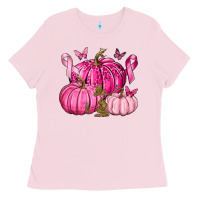 Bubblegum Pink Breast Cancer We Wear Pink with Pumpkin and Ribbon Ladies Tee - texasbilliewilder