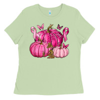 Breast Cancer We Wear Pink With Pumpkin And Ribbon Ladies Tee | Teevron