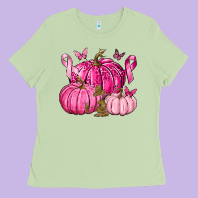 Breast Cancer We Wear Pink With Pumpkin And Ribbon Ladies Tee Designed By Texasbilliewilder