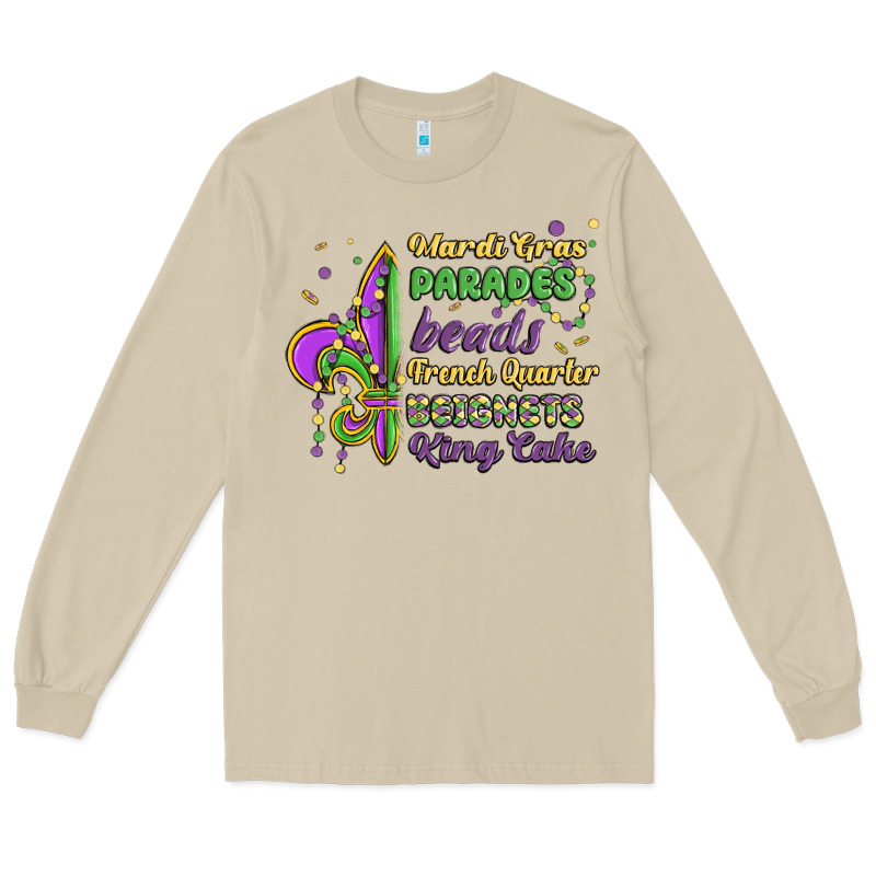 Mardi Gras Parades Beads French Quarter Beignets K Long Sleeve Tee by MaliasSmallBusiness | Teevron