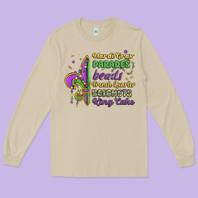Mardi Gras Parades Beads French Quarter Beignets K Long Sleeve Tee Designed By Maliassmallbusiness
