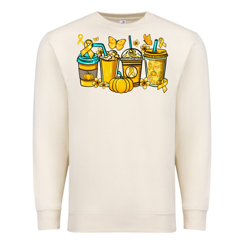Childhood Cancer Coffee Cups Yellow Ribbon Premium Sweatshirt by NancyCooperArtShop | Teevron