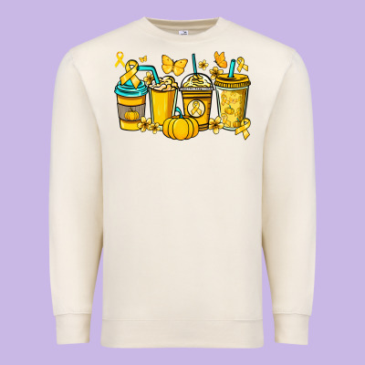Childhood Cancer Coffee Cups Yellow Ribbon Premium Sweatshirt Designed By Nancycooperartshop