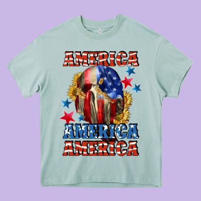 America Skeleton 4th Of July Heavy Core Tee Designed By Cowgirlartshop