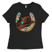 Black horseshoe cowboy hat Ladies Tee - RanaPortraitStore