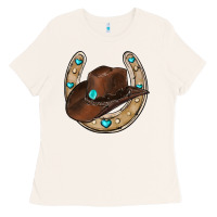 Bone horseshoe cowboy hat Ladies Tee - RanaPortraitStore