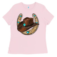 Bubblegum Pink horseshoe cowboy hat Ladies Tee - RanaPortraitStore
