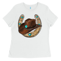 White horseshoe cowboy hat Ladies Tee - RanaPortraitStore