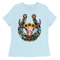 Baby Blue western horseshoe skull Ladies Tee - RanaPortraitStore