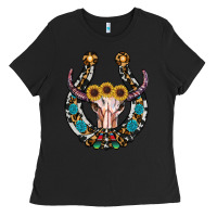 Black western horseshoe skull Ladies Tee - RanaPortraitStore