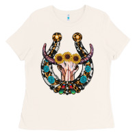 Bone western horseshoe skull Ladies Tee - RanaPortraitStore