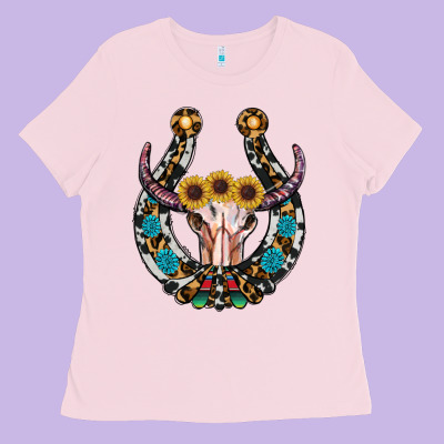Western Horseshoe Skull Ladies Tee Designed By Ranaportraitstore