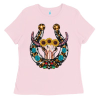 Bubblegum Pink western horseshoe skull Ladies Tee - RanaPortraitStore
