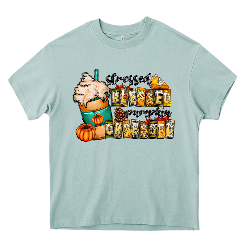 Stressed Blessed Pumpkin Obsessed Heavy Core Tee by CowhideDigitalArt | Teevron