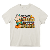 Cream stressed blessed pumpkin obsessed Heavy Core Tee - CowhideDigitalArt