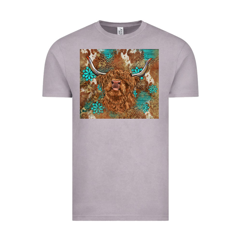 Highland Cow Turquoise Gemstones Western Patterns Vintage Tee by BarkalooDesign | Teevron