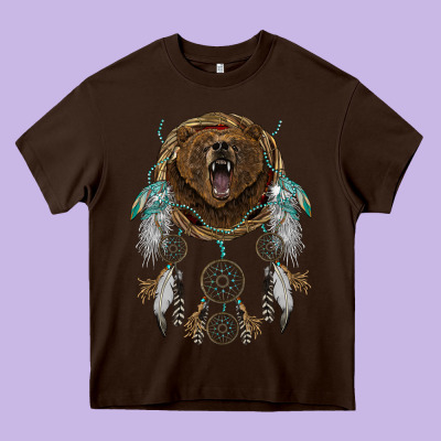Bear  Native Dreamcatcher Heavy Core Tee Designed By Barkaloodesign