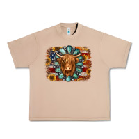 Burro american flag sunflowers highland cow turquoise background Urban Heavy Tee - Jasminsmagicworld