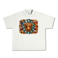 Pistachio american flag sunflowers highland cow turquoise background Urban Heavy Tee - Jasminsmagicworld