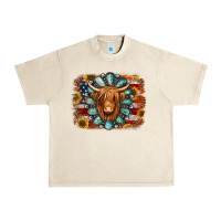 Sandshell american flag sunflowers highland cow turquoise background Urban Heavy Tee - Jasminsmagicworld