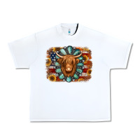White american flag sunflowers highland cow turquoise background Urban Heavy Tee - Jasminsmagicworld