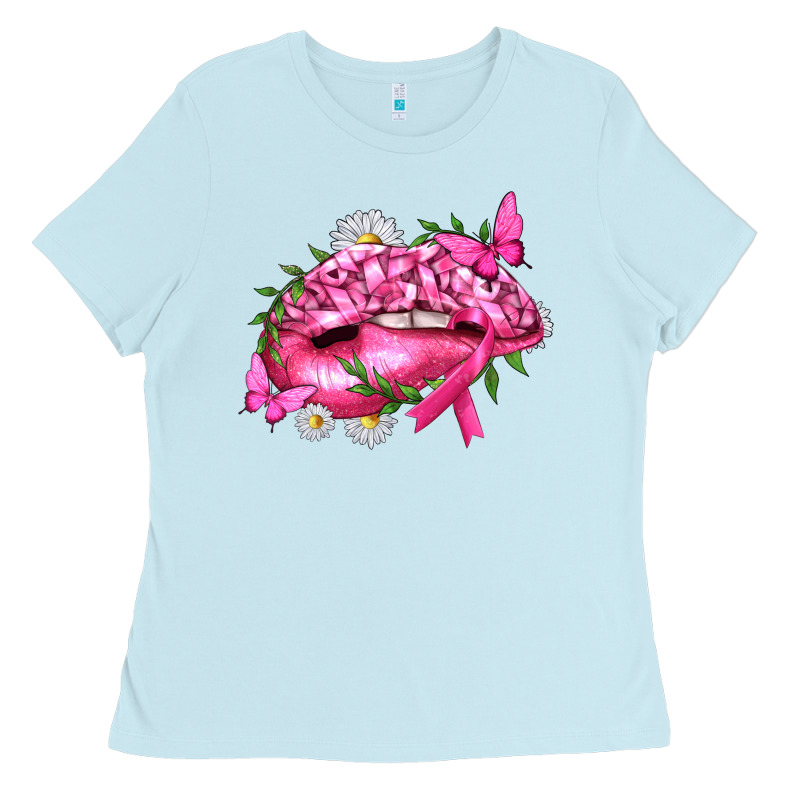 Breast Cancer With Ribbon Pink Lips Ladies Tee by texasbilliewilder | Teevron
