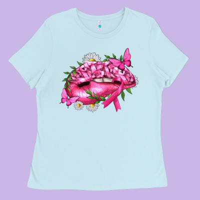 Breast Cancer With Ribbon Pink Lips Ladies Tee Designed By Texasbilliewilder