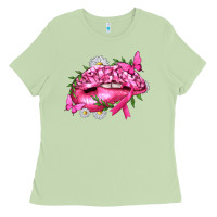 Matcha Breast Cancer with Ribbon Pink Lips Ladies Tee - texasbilliewilder