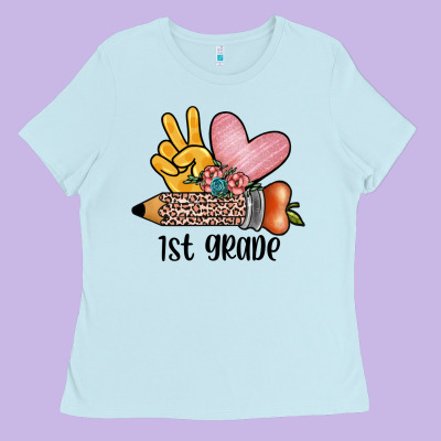 Peace Love 1st Grade Ladies Tee Designed By Jahusdesignshop