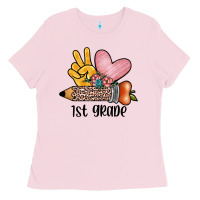 Bubblegum Pink peace love 1st grade Ladies Tee - JahusDesignShop
